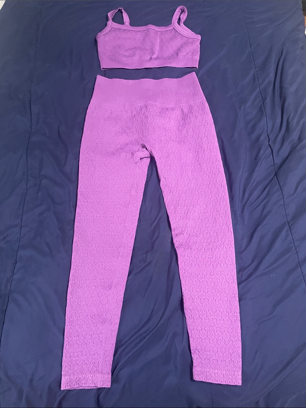 Joy Lab Seamless Purple Active Set - Ribbed Sports Bra & High-Waist Leggings